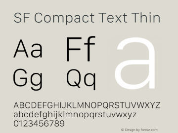 SFCompactText-Thin Version 15.0d7e11 Font Sample