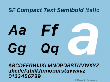 SFCompactText-SemiboldItalic Version 15.0d7e11 Font Sample