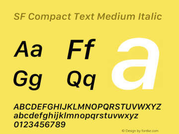 SFCompactText-MediumItalic Version 15.0d7e11 Font Sample