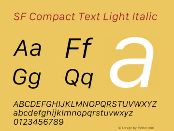 SFCompactText-LightItalic Version 15.0d7e11 Font Sample