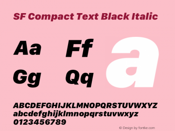 SFCompactText-BlackItalic Version 15.0d7e11 Font Sample