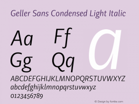 Geller Sans Condensed Light Italic Version 1.000 | w-rip DC20200315 Font Sample