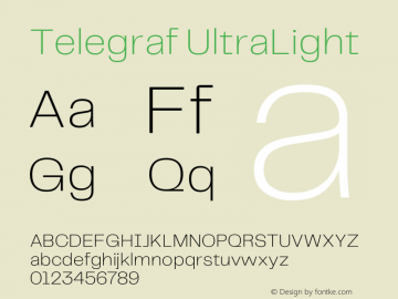 Telegraf UltraLight Version 1.000 Font Sample