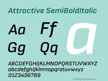 Attractive SemiBoldItalic Version 3.001;PS 003.001;hotconv 1.0.88;makeotf.lib2.5.64775图片样张
