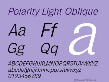 Polarity Light Oblique Version 1.0 Font Sample