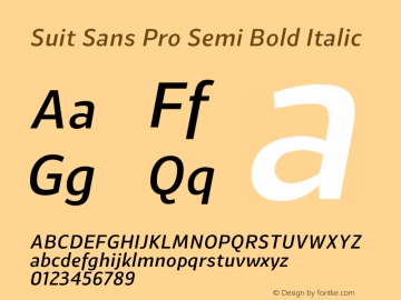 Suit Sans Pro Semi Bold Italic Version 1.000 | wf-rip DC20160330 Font Sample