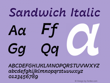 Sandwich Italic Version 0.000;PS 0.0;hotconv 1.0.88;makeotf.lib2.5.647800图片样张