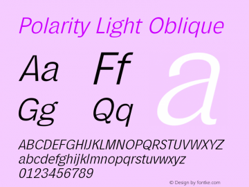 Polarity Light Oblique Version 1.0 Font Sample