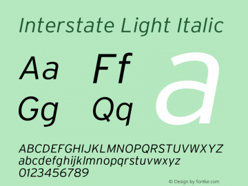 Interstate-LightItalic Version 1.100;PS 1.001;hotconv 16.6.51;makeotf.lib2.5.65220;Latin+Cyrillic+Greek;recalibrated Font Sample