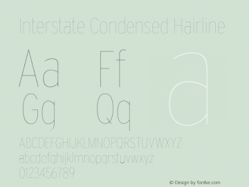 InterstateCondensed-Hairline Version 1.100;PS 1.001;hotconv 16.6.51;makeotf.lib2.5.65220;Latin+Cyrillic+Greek;recalibrated图片样张