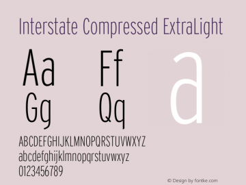 InterstateCompressed-XLight Version 1.100;PS 1.001;hotconv 16.6.51;makeotf.lib2.5.65220;Latin+Cyrillic+Greek;recalibrated Font Sample
