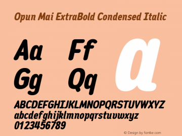 Opun Mai ExtraBold Condensed Italic Version 2.00 Font Sample