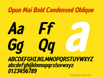 Opun Mai Bold Condensed Oblique Version 2.00 Font Sample