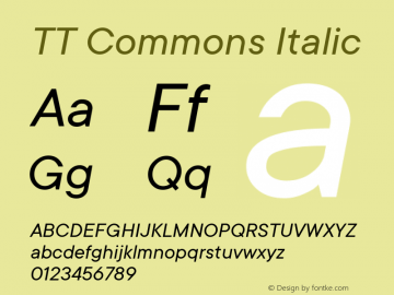 TT Commons Italic Version 1.000 Font Sample