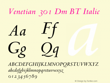 Venetian301-DmBTItalic Version 1.000 Font Sample