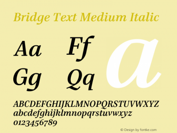 Bridge Text Medium Italic Version 1.000 Font Sample