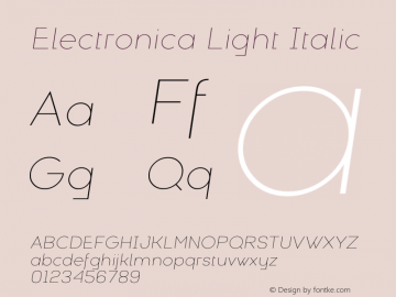 ElectronicaLightItalic Version 1.000 2019 initial release | wf-rip DC20190910 Font Sample