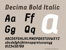 Decima-BoldItalic Version 1.000 2008 initial release Font Sample