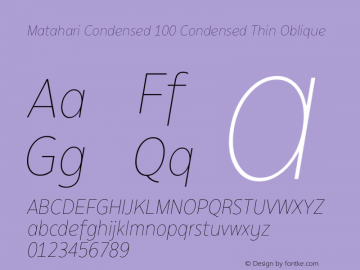 MatahariCond-100ThinObl Version 1.000 | wf-rip DC20190215 Font Sample