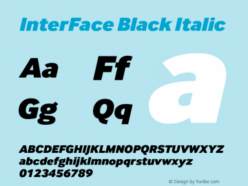 InterFace-BlackItalic Version 3.000 Font Sample