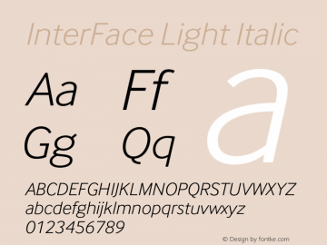 InterFace-LightItalic Version 3.000 Font Sample