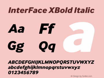 InterFace-XBoldItalic Version 3.000 Font Sample