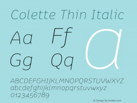 Colette-ThinItalic 1.000 Font Sample