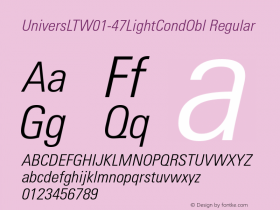 Univers LT W01 47 Light Cn Obl Version 1.00 Font Sample