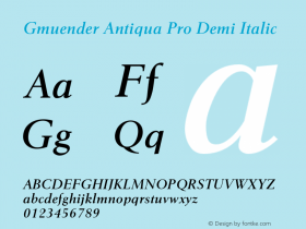 GmuenderAntiquaPro-DemiItalic Version 1.00 Font Sample
