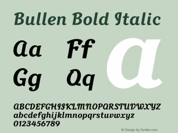 Bullen-BoldItalic Version 1.006 Font Sample