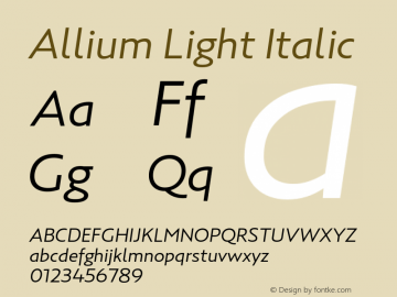 Allium-LightItalic Version 1.000 Font Sample