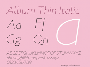 Allium-ThinItalic Version 1.000 Font Sample