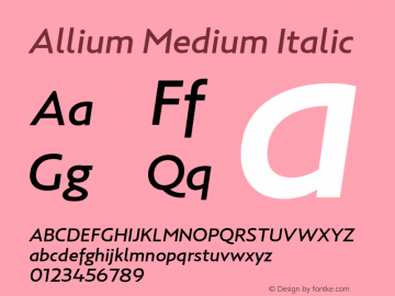 Allium-MediumItalic Version 1.000 Font Sample