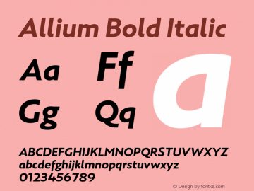 Allium-BoldItalic Version 1.000 Font Sample