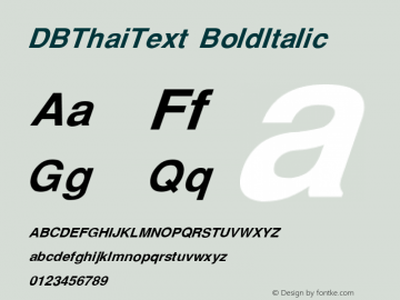 DBThaiText BoldItalic Version 001.000 Font Sample