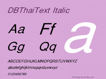 DBThaiText Italic Version 001.000 Font Sample