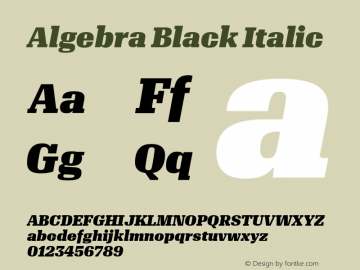 Algebra-BlackItalic Version 1.2; 2016 Font Sample