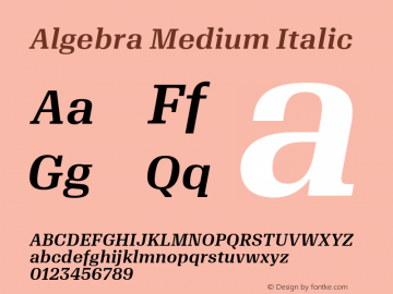Algebra-MediumItalic Version 1.2; 2016 Font Sample