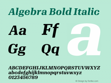 Algebra-BoldItalic Version 1.2; 2016 Font Sample