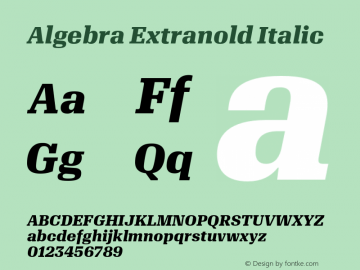 Algebra-ExtranoldItalic Version 1.2; 2016 Font Sample