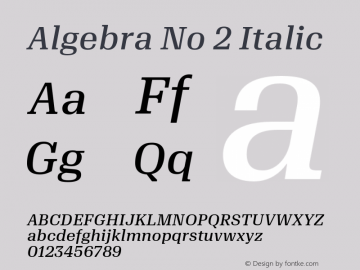Algebra-No2Italic Version 1.2; 2016 Font Sample