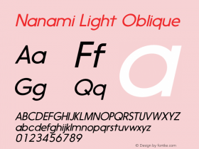Nanami LightOblique Version 1.003 Font Sample