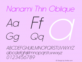 Nanami ThinOblique Version 1.003 Font Sample