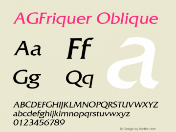 AGFriquer Oblique 1.0 Thu Mar 24 20:17:19 1994 Font Sample