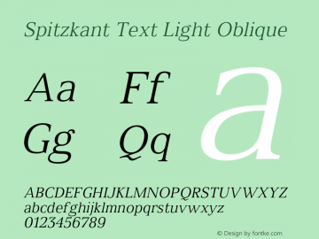 SpitzkantText-LightOblique Version 1.000;hotconv 1.0.109;makeotfexe 2.5.65596;com.myfonts.easy.julien-fincker.spitzkant.text-light-oblique.wfkit2.version.5w8f图片样张