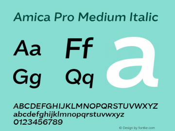 AmicaPro-MediumItalic 1.000 Font Sample