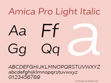AmicaPro-LightItalic 1.000 Font Sample