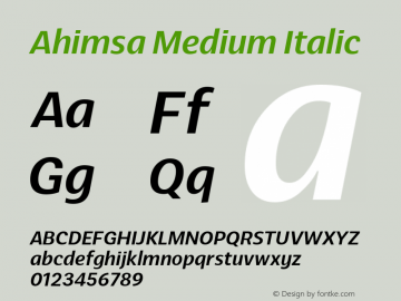 Ahimsa Medium Italic Version 1.000;hotconv 1.0.109;makeotfexe 2.5.65596;com.myfonts.easy.satori-tf.ahimsa.medium-italic.wfkit2.version.5pWo Font Sample