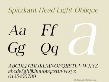 Spitzkant Head Light Oblique Version 1.000;hotconv 1.0.109;makeotfexe 2.5.65596;com.myfonts.easy.julien-fincker.spitzkant.head-light-oblique.wfkit2.version.5w85图片样张