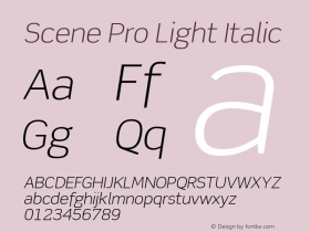 Scene Pro Light Italic Version 1.008;PS 001.000;Core 1.0.38;makeotf.lib1.6.5960 Font Sample